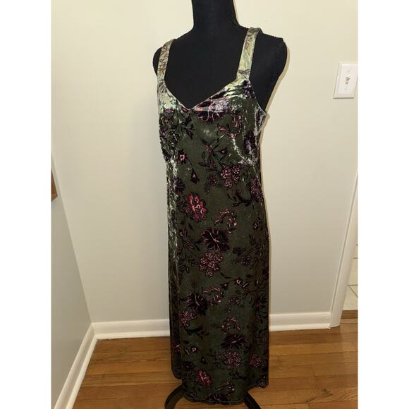 Jessica Simpson Midi Dress Womens L Green Velvet Whimsigoth Fairy Babydoll - Picture 1 of 4